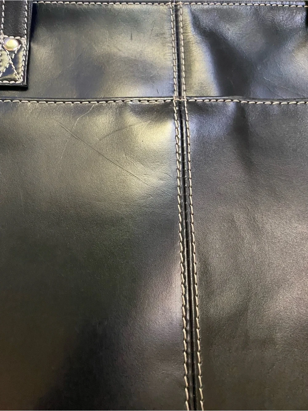 latico Black Leather Laptop Tote with Contrast Stitching